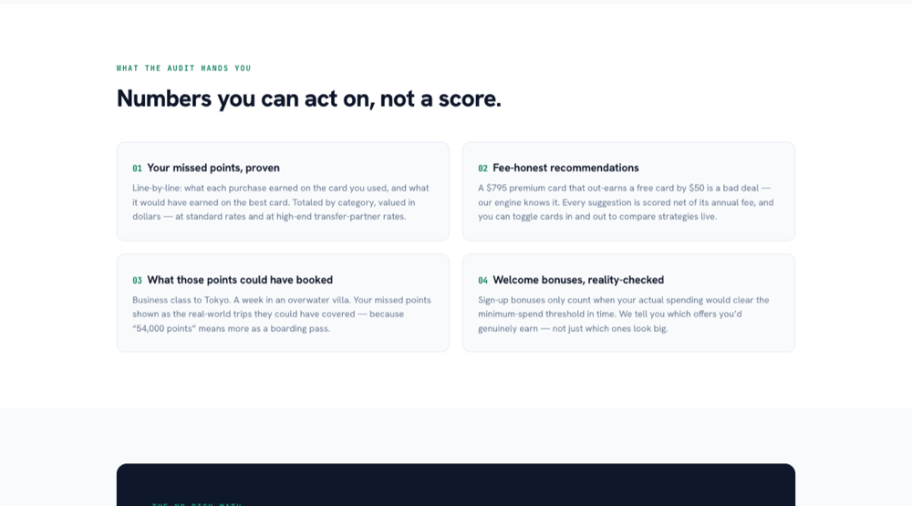 Three steps: load a year of spending, run your audit, get the routing plan