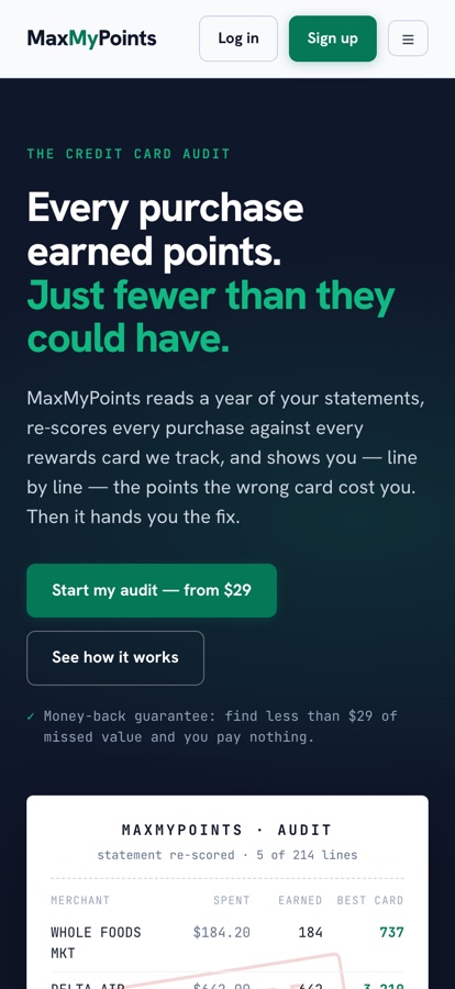 MaxMyPoints &mdash; the audit page on a phone