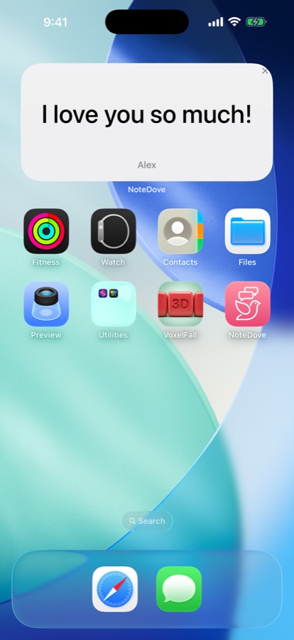 NoteDove — a note from Alex on an iPhone Home Screen widget