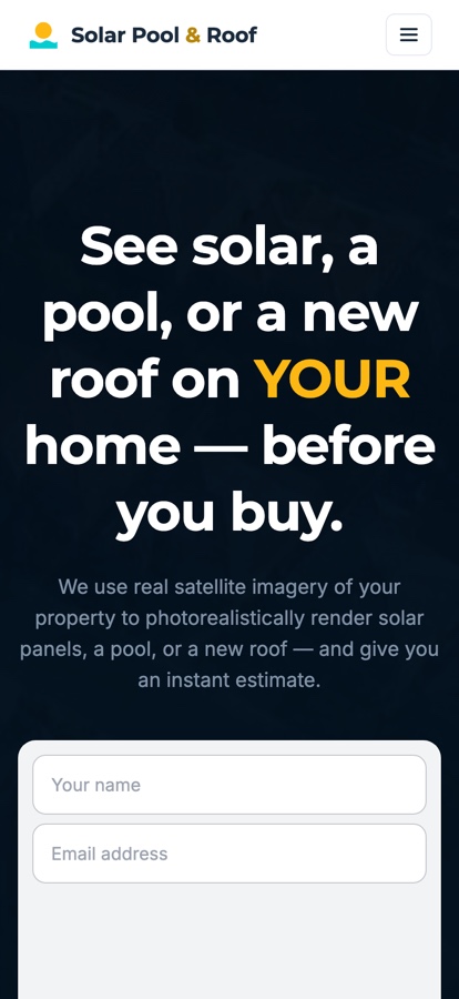 Solar Pool & Roof &mdash; the address form on a phone